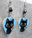 Black Cat Guitar Pick Earrings with Black Swarovski Crystals