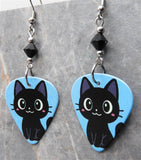 Black Cat Guitar Pick Earrings with Black Swarovski Crystals