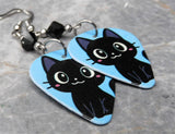 Black Cat Guitar Pick Earrings with Black Swarovski Crystals