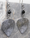 Fingerprint Loops and Swirls Guitar Pick Earrings with Black Swarovski Crystals