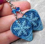 Snowflake Guitar Pick Earrings with Blue ABx2 Swarovski Crystals