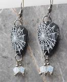 Spiderweb on Dark Gray MOP Guitar Pick Earrings with Opal Swarovski Crystal Dangles