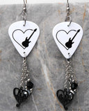 Guitar in a Heart Guitar Pick Earrings with Music Note Black Stainless Steel Charm and Swarovski Crystal Dangles
