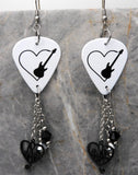 Guitar in a Heart Guitar Pick Earrings with Music Note Black Stainless Steel Charm and Swarovski Crystal Dangles