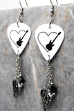 Guitar in a Heart Guitar Pick Earrings with Music Note Black Stainless Steel Charm and Swarovski Crystal Dangles
