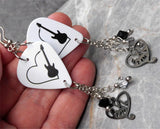 Guitar in a Heart Guitar Pick Earrings with Music Note Black Stainless Steel Charm and Swarovski Crystal Dangles