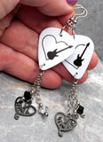 Guitar in a Heart Guitar Pick Earrings with Music Note Black Stainless Steel Charm and Swarovski Crystal Dangles