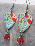 Alcohol Ink Effect Guitar Pick Earrings with Dark Orange Swarovski Crystal Dangles