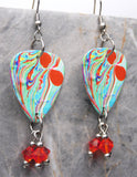 Alcohol Ink Effect Guitar Pick Earrings with Dark Orange Swarovski Crystal Dangles