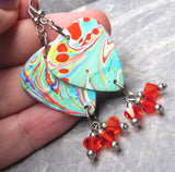 Alcohol Ink Effect Guitar Pick Earrings with Dark Orange Swarovski Crystal Dangles