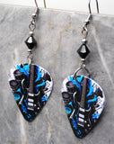 Blue and Black Guitar on Coordinating Guitar Pick Earrings with Black Swarovski Crystals