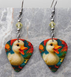 Fuzzy Duckling Guitar Pick Earrings with Yellow Swarovski Crystals
