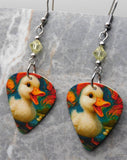 Fuzzy Duckling Guitar Pick Earrings with Yellow Swarovski Crystals
