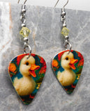 Fuzzy Duckling Guitar Pick Earrings with Yellow Swarovski Crystals