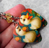 Fuzzy Duckling Guitar Pick Earrings with Yellow Swarovski Crystals