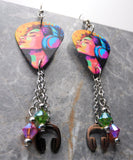 Woman Listening to Music on Headphones Guitar Pick Earrings with Stainless Steel Headphone Charms and Swarovski Crystal Dangles