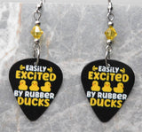 Easily Excited By Rubber Ducks Guitar Pick Earrings with Yellow Swarovski Crystals