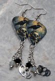 Gothic Raven Scene Guitar Pick Earrings with Stainless Steel Skull Charm and Swarovski Crystal Dangles
