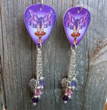 Fairy Sitting on a Mushroom Guitar Pick Earrings with Wing and Swarovski Crystal Dangles