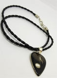Music Note on Transparent Guitar Pick Necklace on a Braided Black Cord