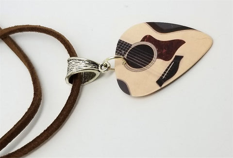 Acoustic Guitar Guitar Pick Necklace on Brown Suede Cord