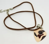 Acoustic Guitar Guitar Pick Necklace on Brown Suede Cord