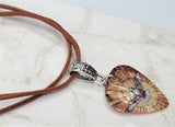 Dove on Stained Glass Guitar Pick Necklace on Brown Suede Cord