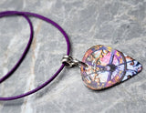 Colorful Clock Face Guitar Pick Necklace with Purple Rolled Cord
