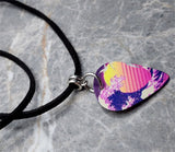 Retro 80s Version of The Great Wave off Kanagawa Guitar Pick Necklace on Black Suede Cord