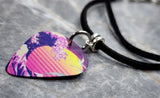 Retro 80s Version of The Great Wave off Kanagawa Guitar Pick Necklace on Black Suede Cord