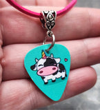 Cowicorn Guitar Pick Necklace with Dark Pink Suede Cord