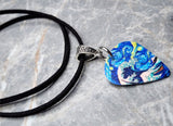 The Great Wave and Starry Night Mash Up Guitar Pick Necklace on Black Suede Cord