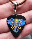 Beautiful Blue and Orange Elephant Head Guitar Pick Necklace with Brown Suede Cord