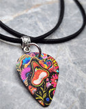 Trippy Mushroom Guitar Pick Necklace with Black Suede Cord