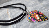 Trippy Mushroom Guitar Pick Necklace with Black Suede Cord