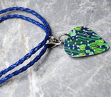 Cacti on Blue Guitar Pick Necklace with Blue Braided Cord