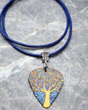 Tree of Life Guitar Pick Necklace on Blue Rolled Cord