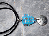 Pit Bull Guitar Pick on a Black Suede Cord Necklace with Peace, Love and Pit Bulls Charm