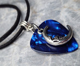 Quarter Moon on Blue MOP Guitar Pick Necklace with Black Suede Cord