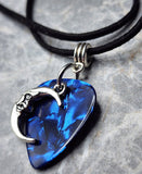 Quarter Moon on Blue MOP Guitar Pick Necklace with Black Suede Cord