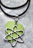 Atom Charm on Green Guitar Pick Necklace with Black Suede Cord