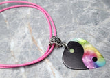 Yin and Yang Guitar Pick Necklace on Pink Rolled Cord