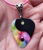 Yin and Yang Guitar Pick Necklace on Pink Rolled Cord