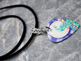 Peacock Two-Sided Guitar Pick Necklace on a Black Suede Cord
