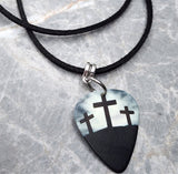 Three Crosses Guitar Pick Necklace with Black Suede Cord