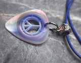 Peace Sign Cut Out Guitar Pick Necklace with Blue Rolled Cord