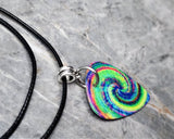 Tie Dye Swirl Guitar Pick Necklace on Black Rolled Cord