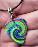 Tie Dye Swirl Guitar Pick Necklace on Black Rolled Cord