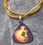 Electric Guitar Black Guitar Pick Necklace on Mustard Yellow Suede Cord