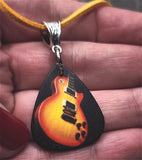 Electric Guitar Black Guitar Pick Necklace on Mustard Yellow Suede Cord